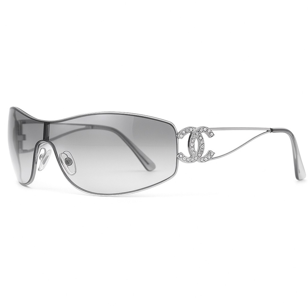 CHANEL Silver CC Logo Swarovski Crystal Shield Tinted Sunglasses 4073B